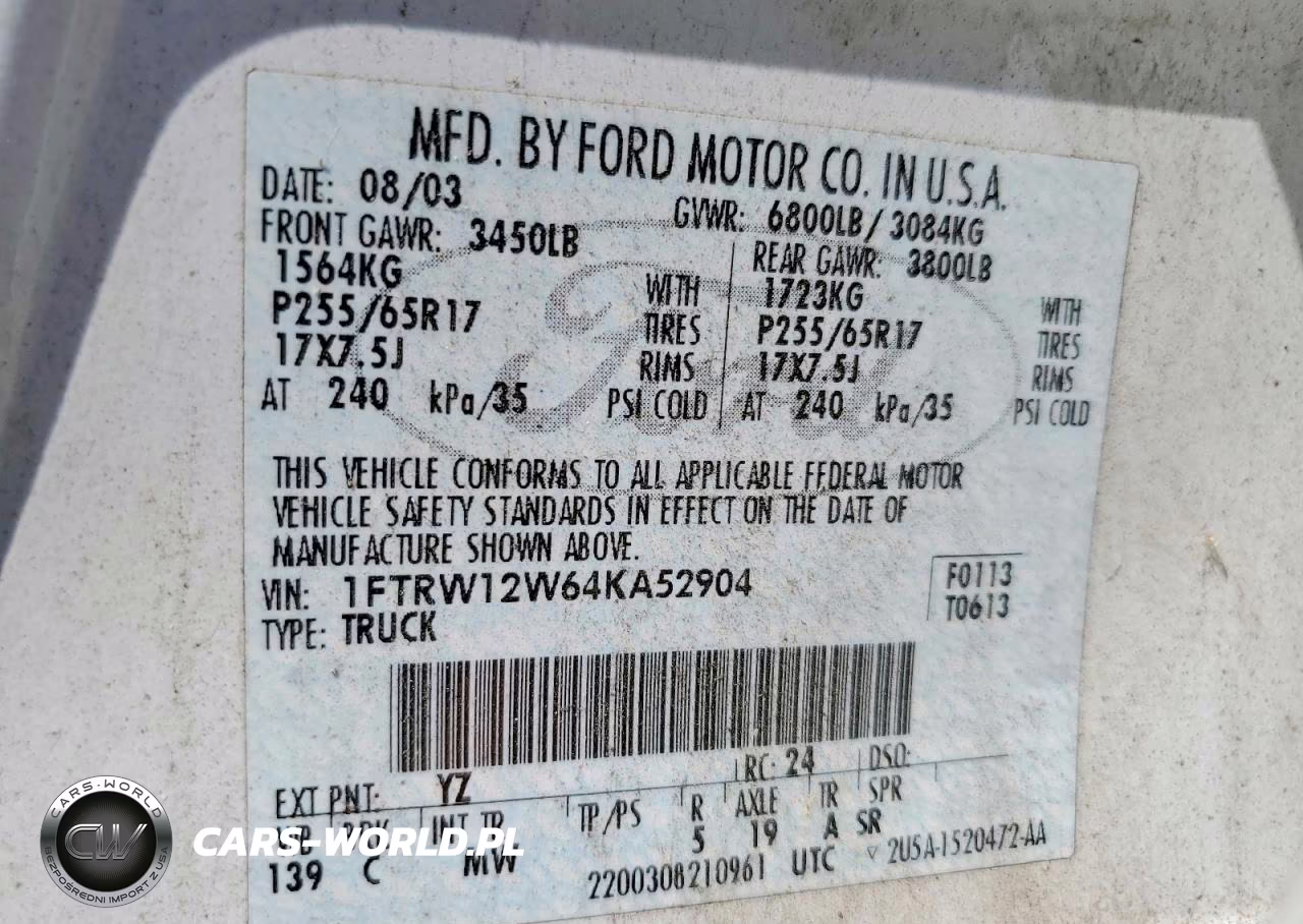 2004 Ford F150 Supercrew VIN:1FTRW12W64KA52904 - 12