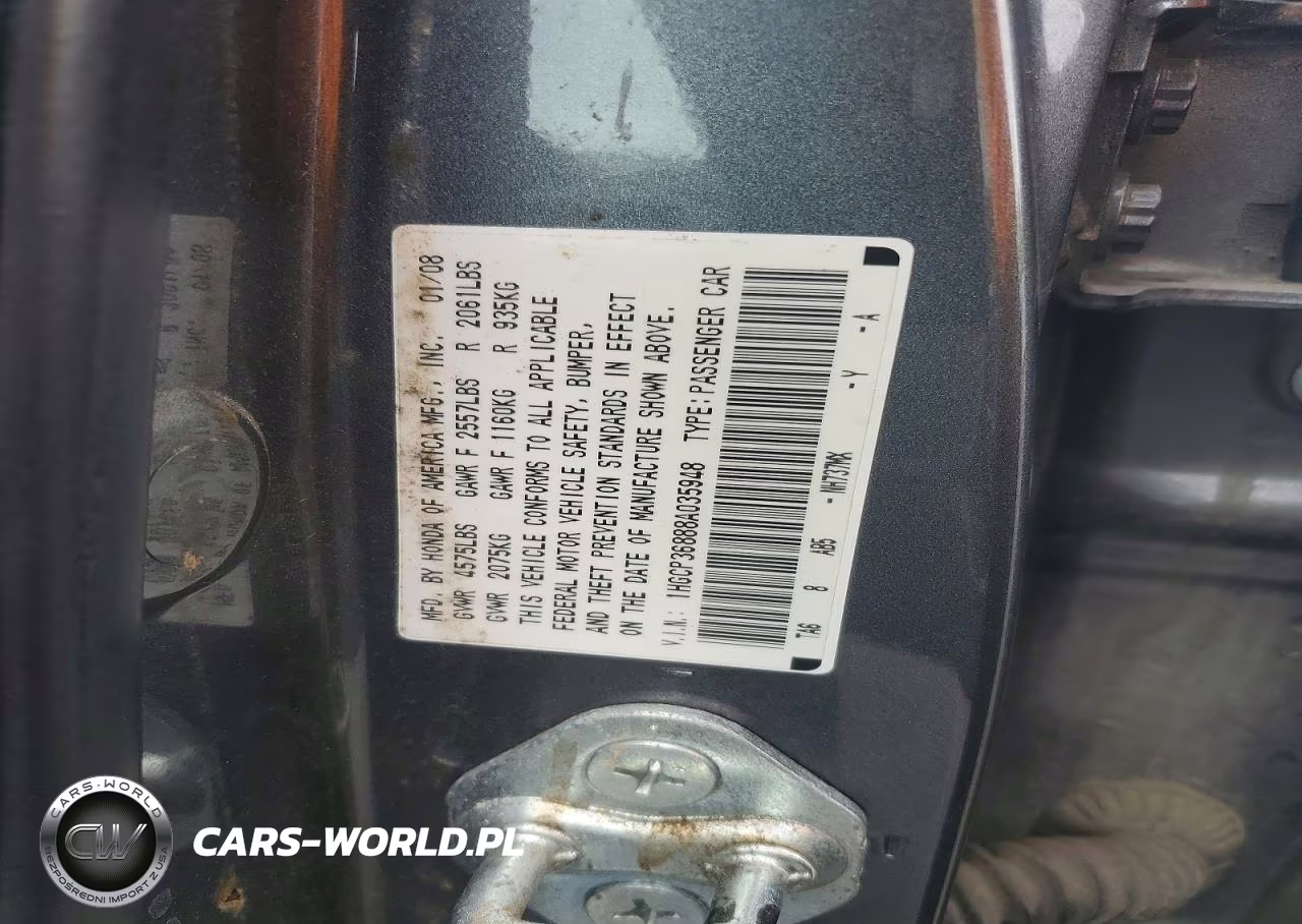 2008 Honda Accord Exl VIN:1HGCP36888A035948 - 12