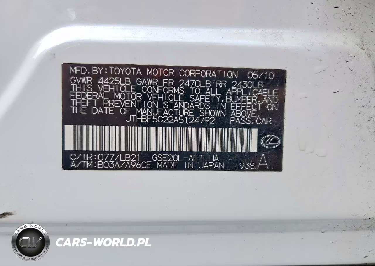 2010 Lexus Is 250 VIN:JTHBF5C22A5124792 - 12