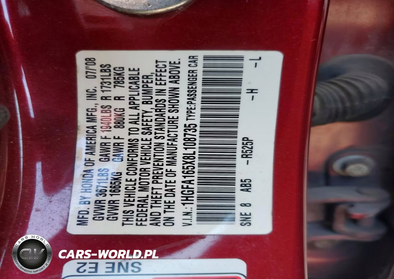 2008 Honda Civic Lx VIN:1HGFA165X8L108735 - 12