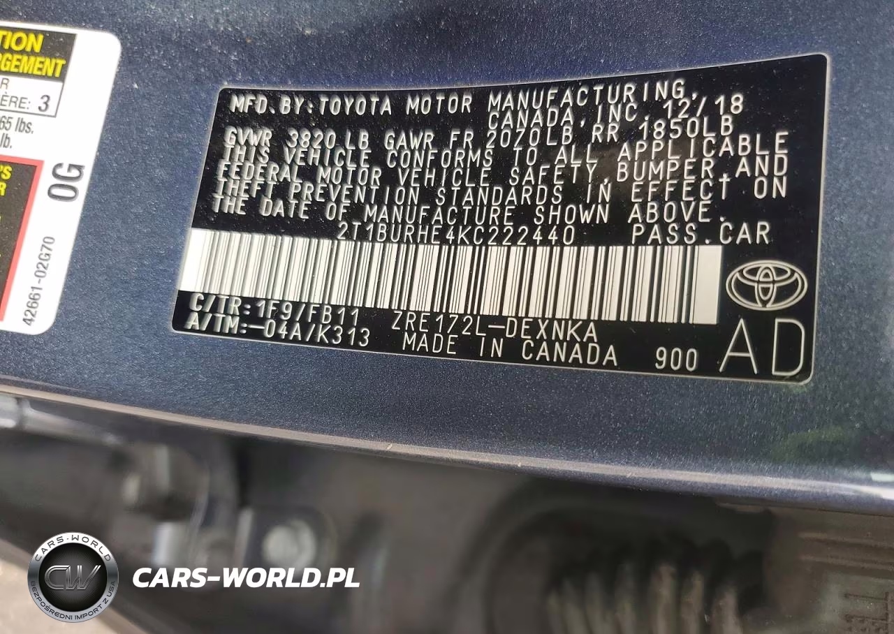 2019 Toyota Corolla Le VIN:2T1BURHE4KC222440 - 12