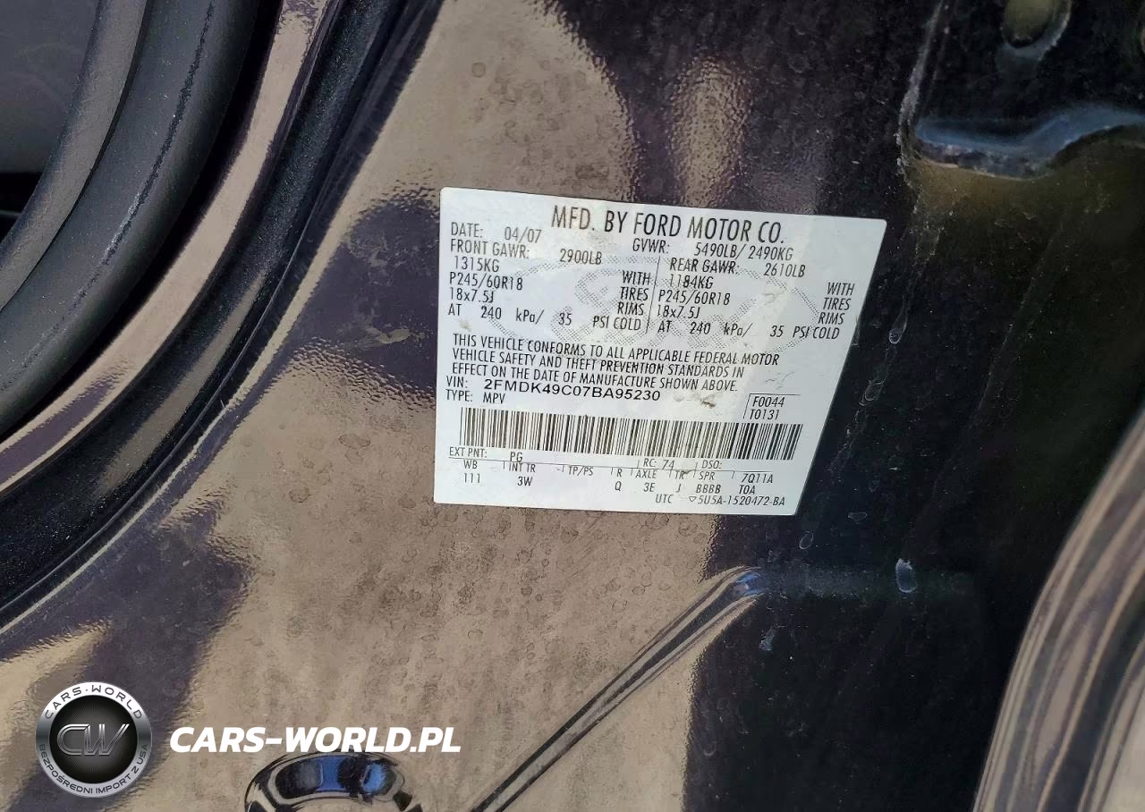 2007 Ford Edge Sel Plus VIN:2FMDK49C07BA95230 - 14