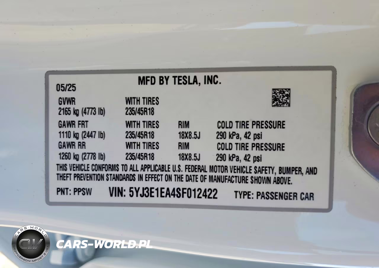 2025 Tesla Model 3 VIN:5YJ3E1EA4SF012422 - 12