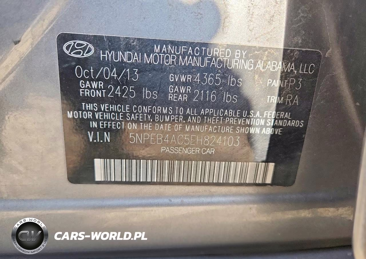 2014 Hyundai Sonata Gls VIN:5NPEB4AC5EH824103 - 12