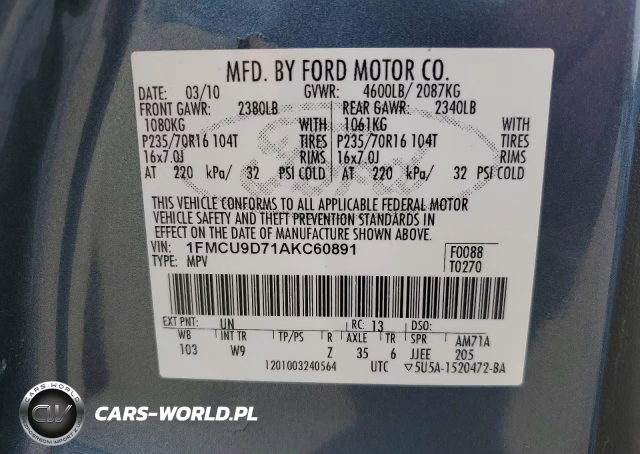 2010 Ford Escape Xlt VIN:1FMCU9D71AKC60891 - 13