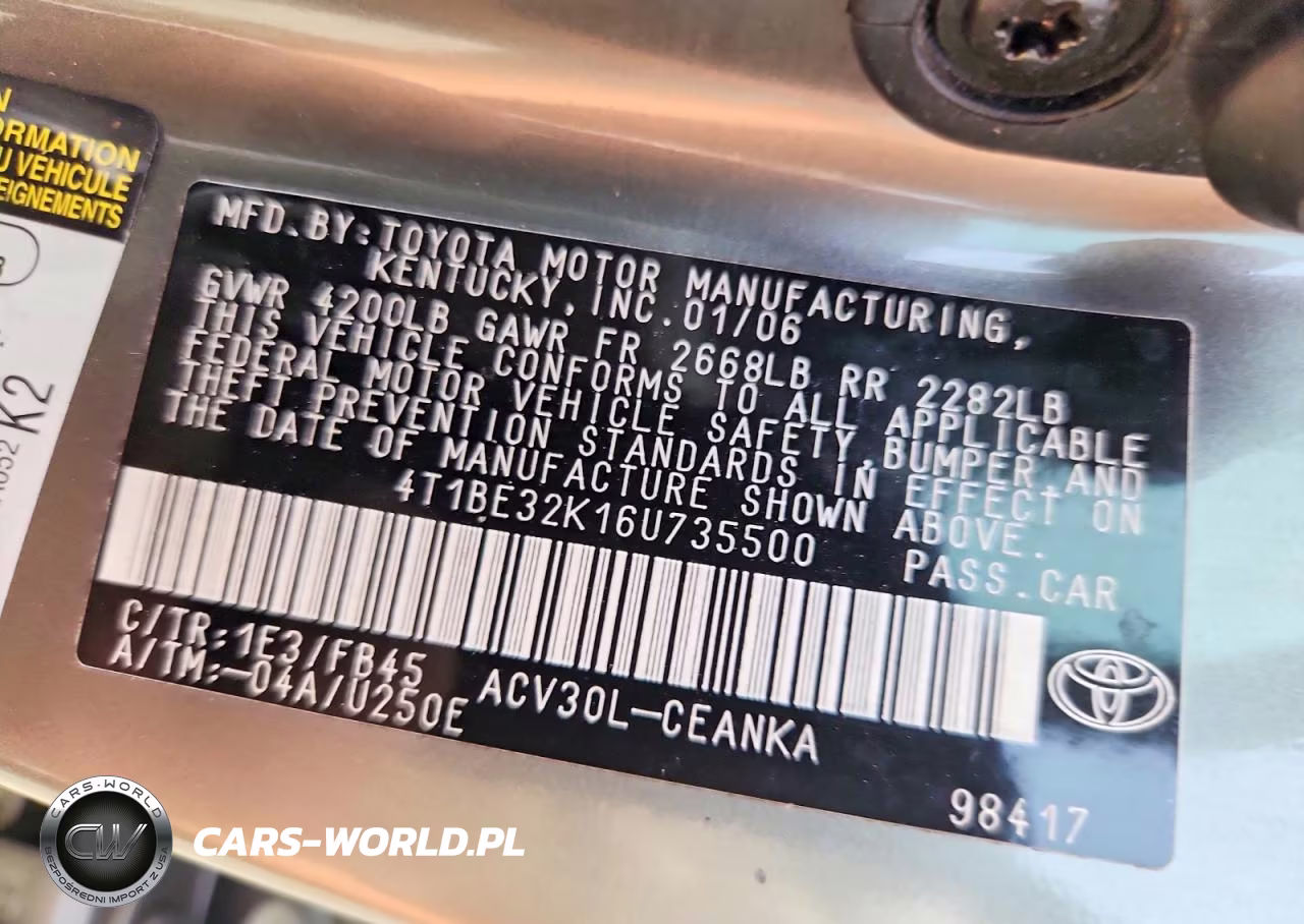 2006 Toyota Camry Le VIN:4T1BE32K16U735500 - 12