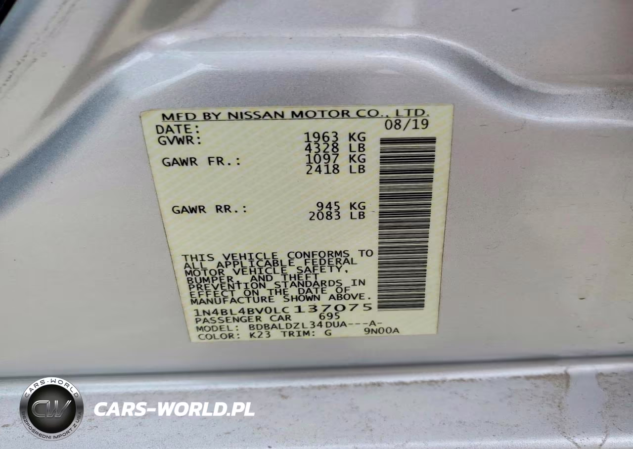 2020 Nissan Altima S VIN:1N4BL4BV0LC137075 - 13