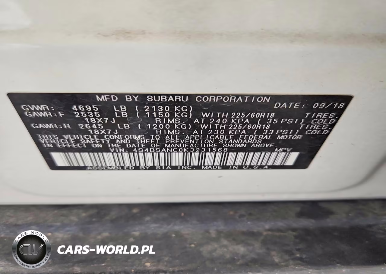 2019 Subaru Outback 2.5I Limited VIN:4S4BSANC0K3231568 - 12