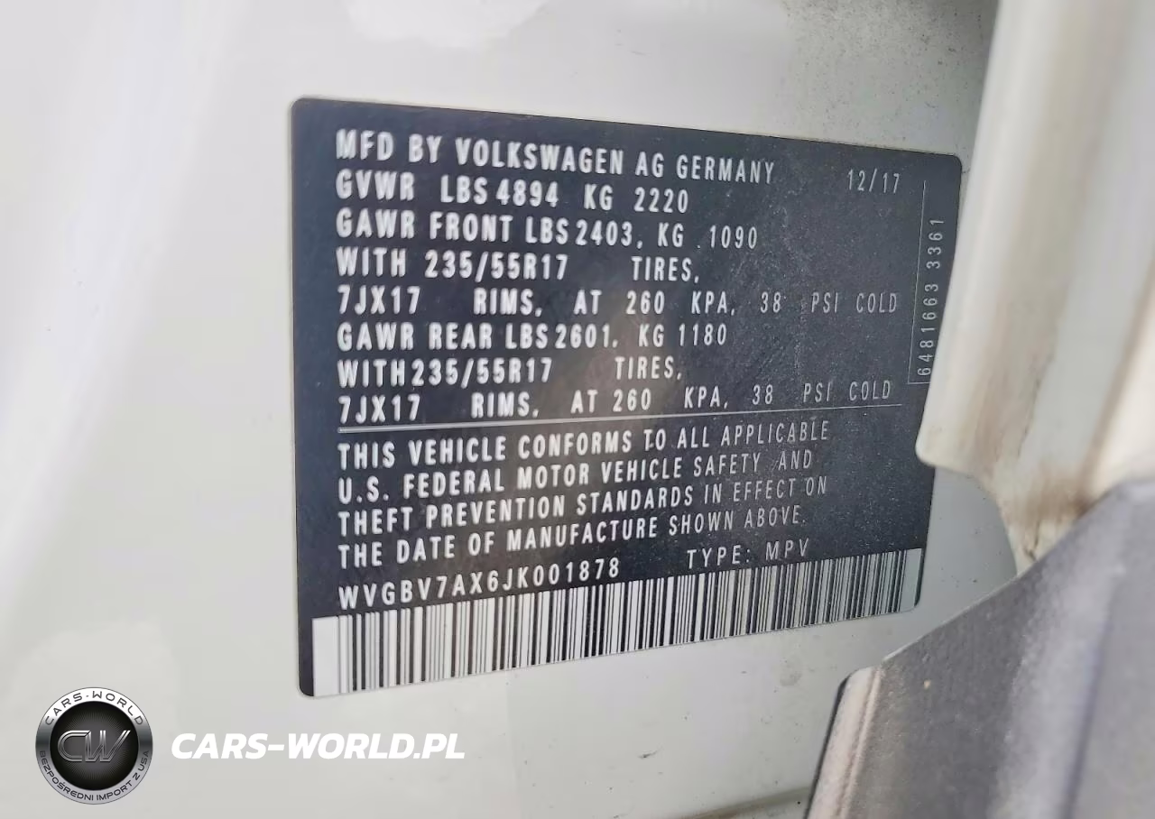 2018 Volkswagen Tiguan Limited VIN:WVGBV7AX6JK001878 - 13