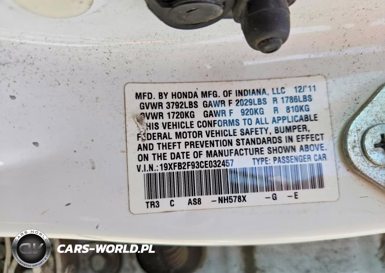 2012 Honda Civic Exl VIN:19XFB2F93CE032457 - 12