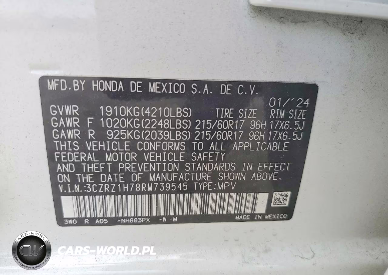 2024 Honda Hr-V Exl VIN:3CZRZ1H78RM739545 - 13