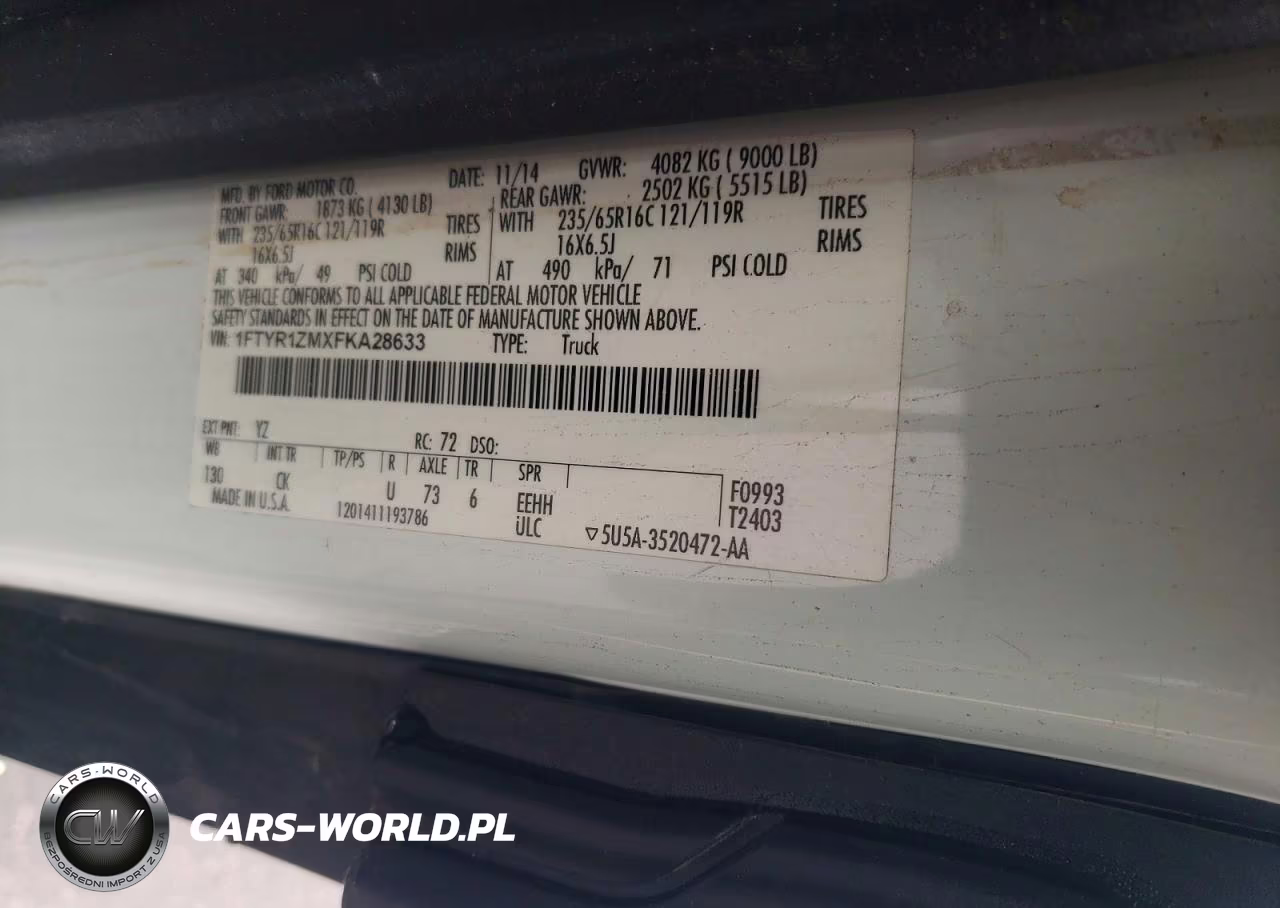 2015 Ford Transit T-250 VIN:1FTYR1ZMXFKA28633 - 13