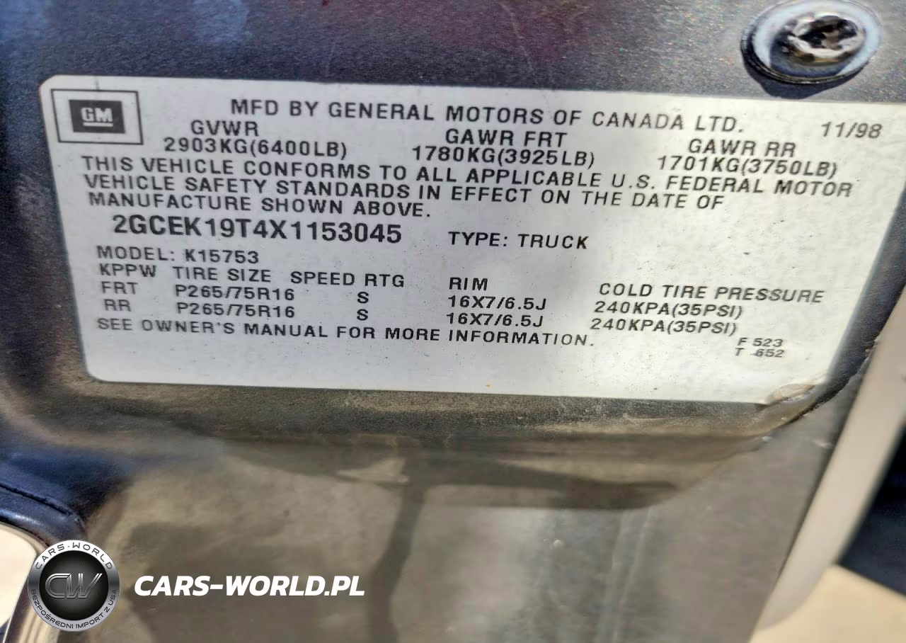 1999 Chevrolet Silverado K1500 VIN:2GCEK19T4X1153045 - 12