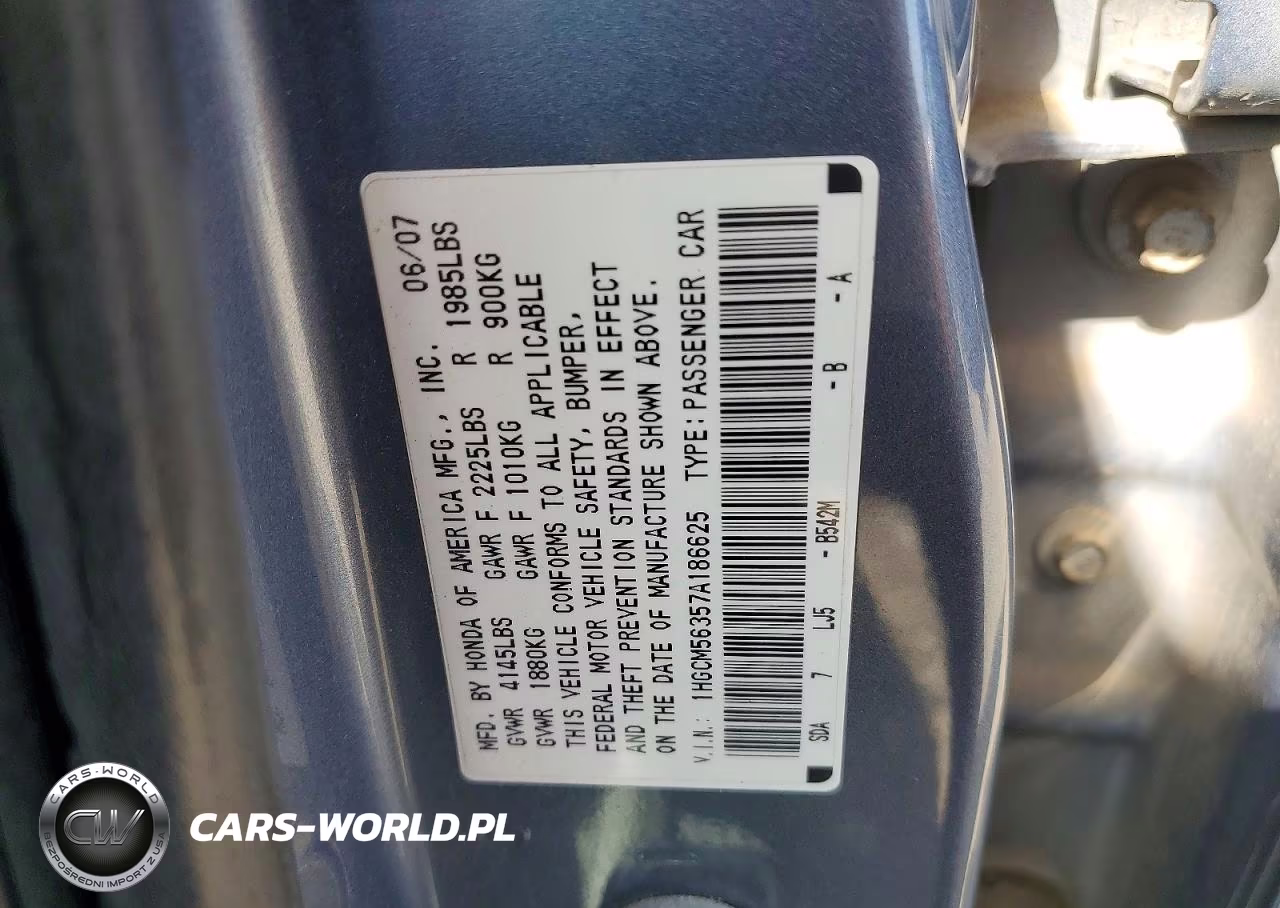 2007 Honda Accord Se VIN:1HGCM56357A186625 - 12