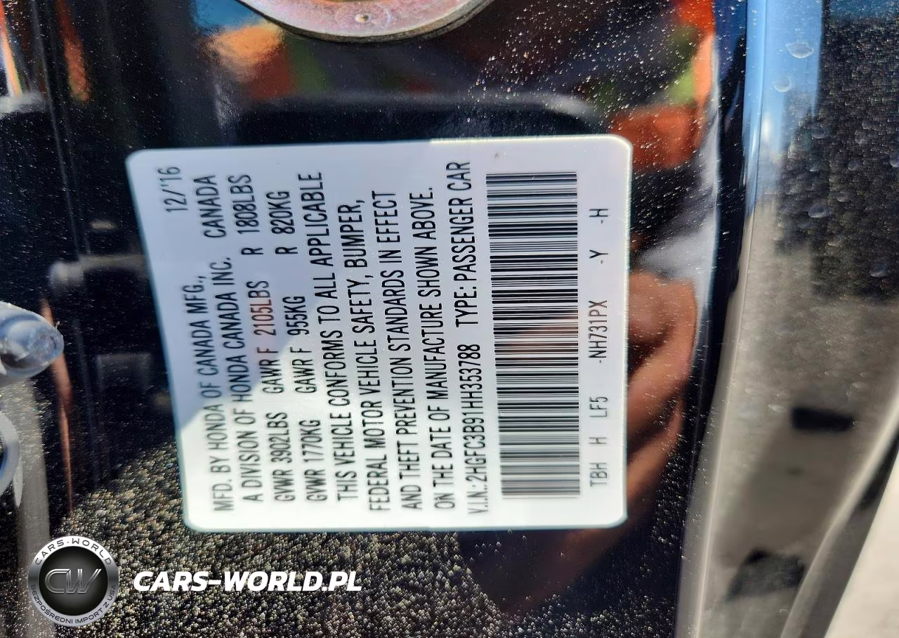 2017 Honda Civic Touring VIN:2HGFC3B91HH353788 - 12