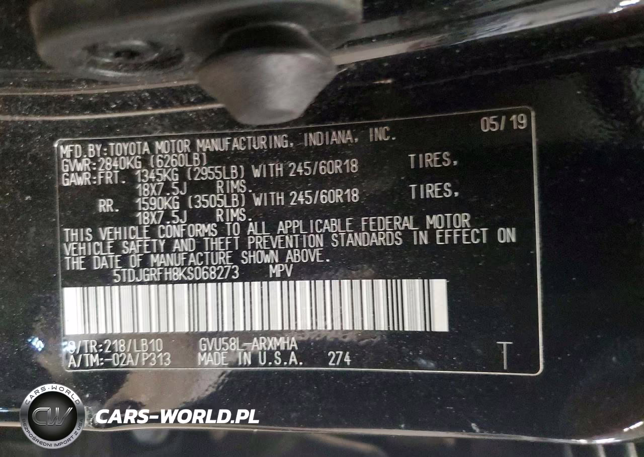 2019 Toyota Highlander Hybrid Xle VIN:5TDJGRFH8KS068273 - 14
