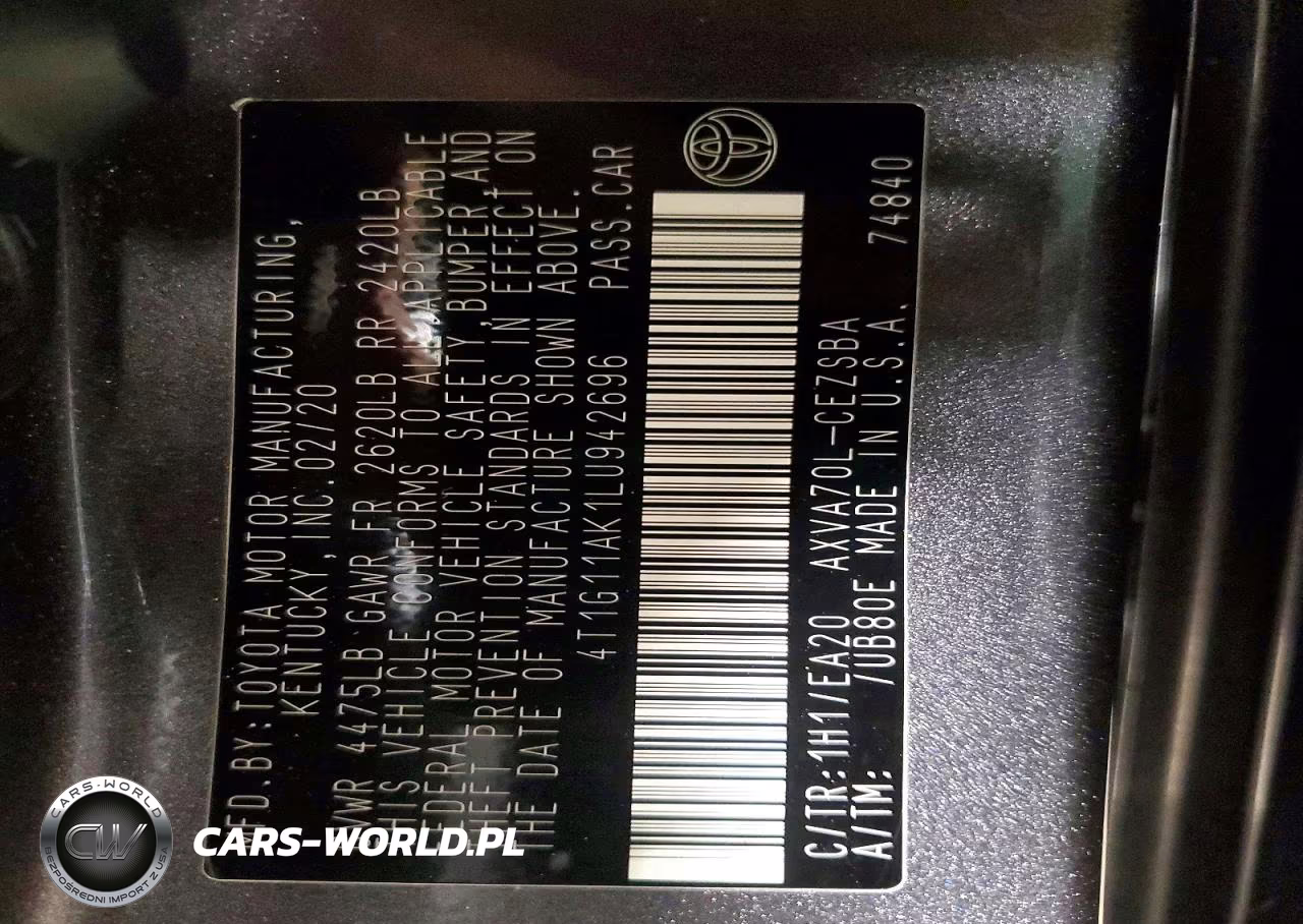 2020 Toyota Camry Se VIN:4T1G11AK1LU942696 - 12