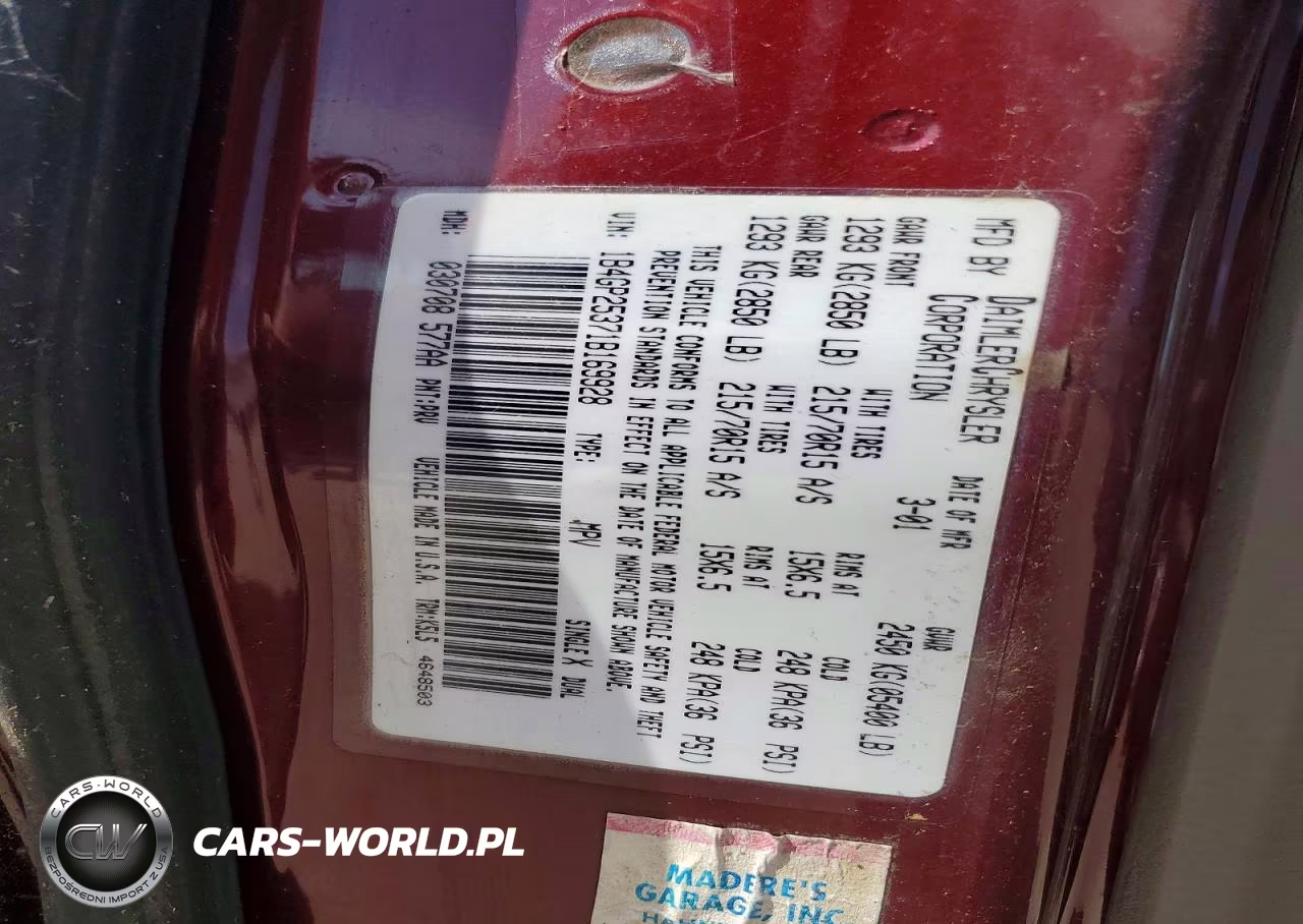 2001 Dodge Caravan Se VIN:1B4GP25371B169928 - 13