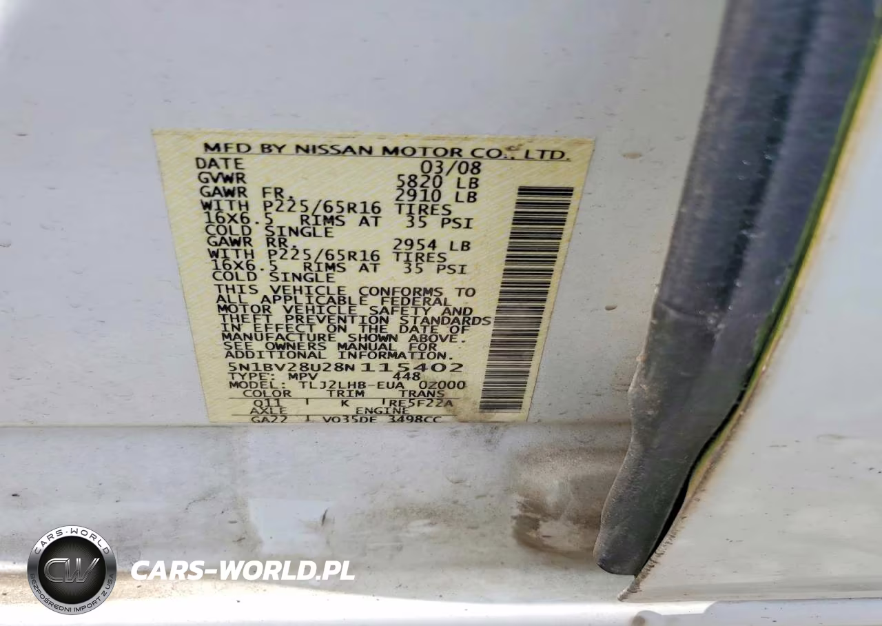 2008 Nissan Quest 3.5 S VIN:5N1BV28U28N115402 - 12