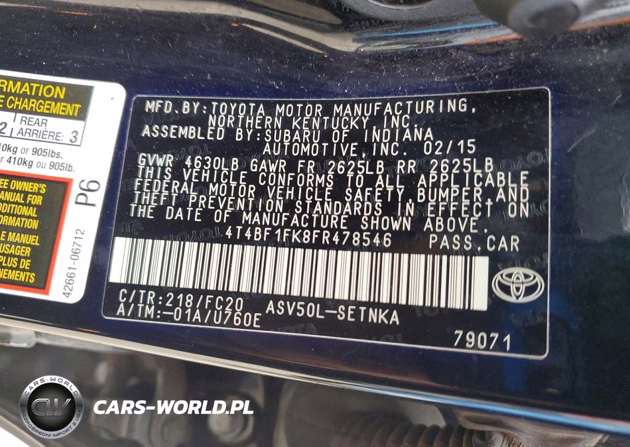 2015 Toyota Camry Le VIN:4T4BF1FK8FR478546 - 12