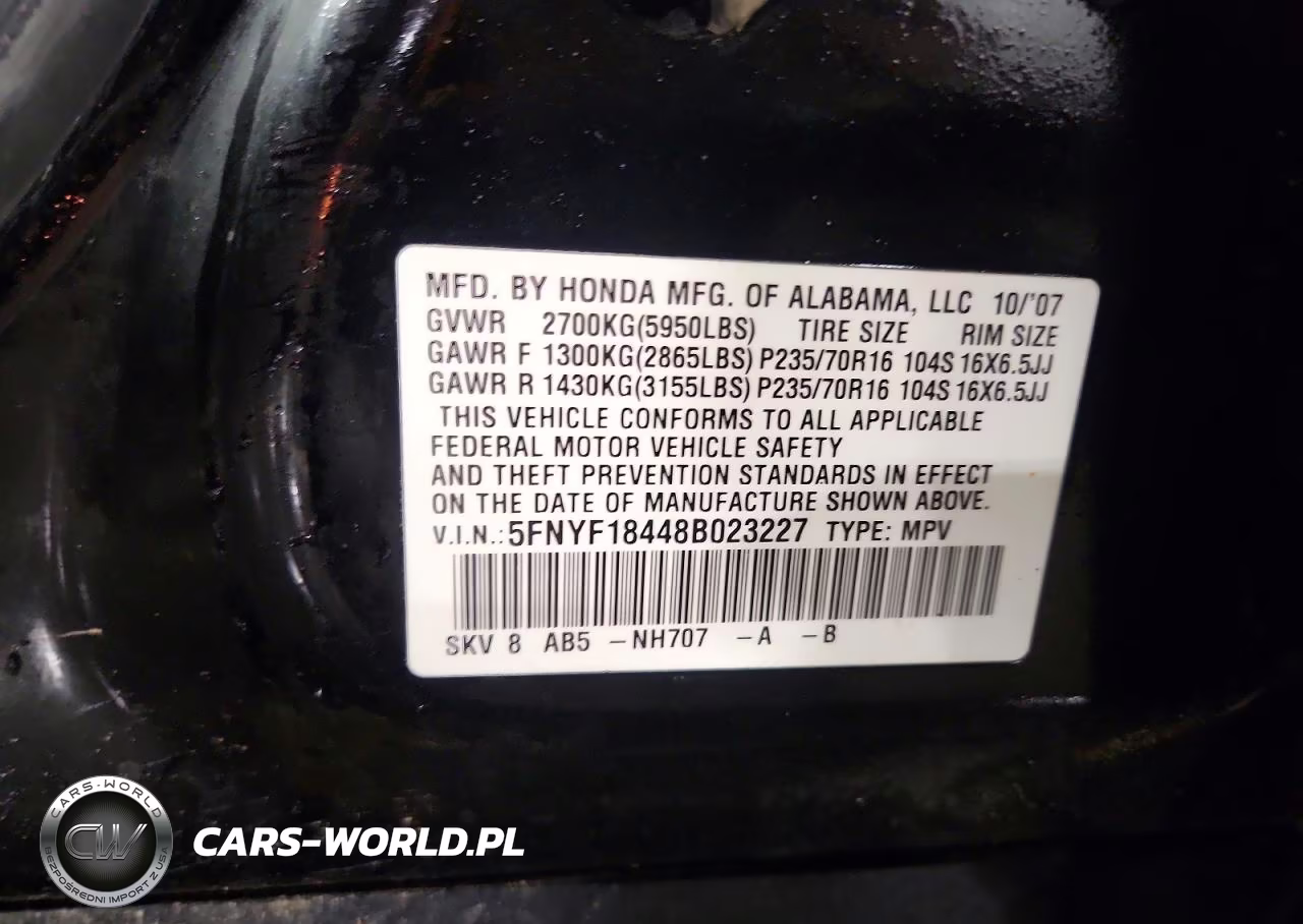 2008 Honda Pilot Ex VIN:5FNYF18448B023227 - 14