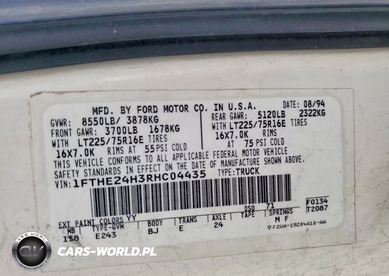 1994 Ford Econoline E250 Van VIN:1FTHE24H3RHC04435 - 13