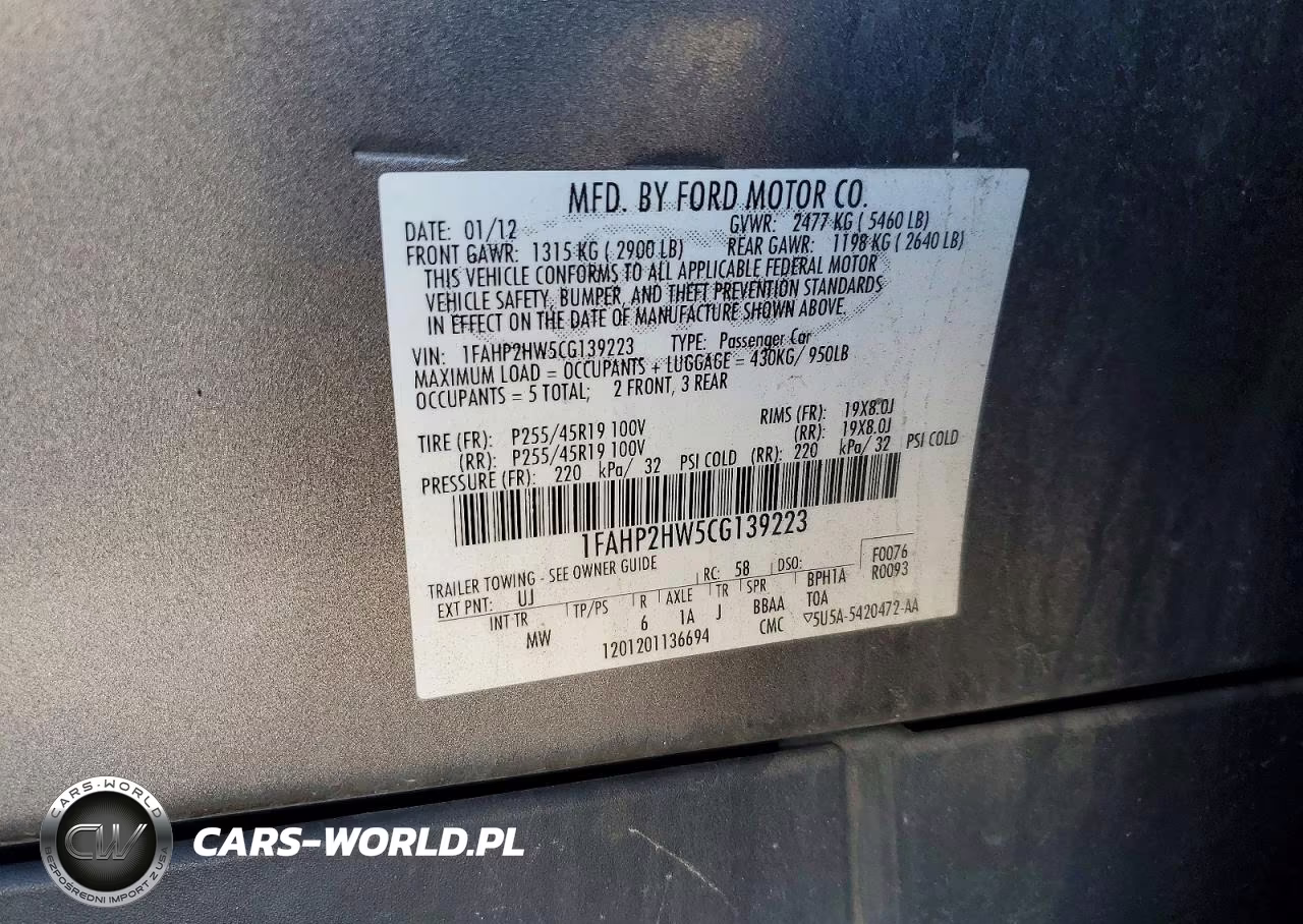 2012 Ford Taurus Sel VIN:1FAHP2HW5CG139223 - 13