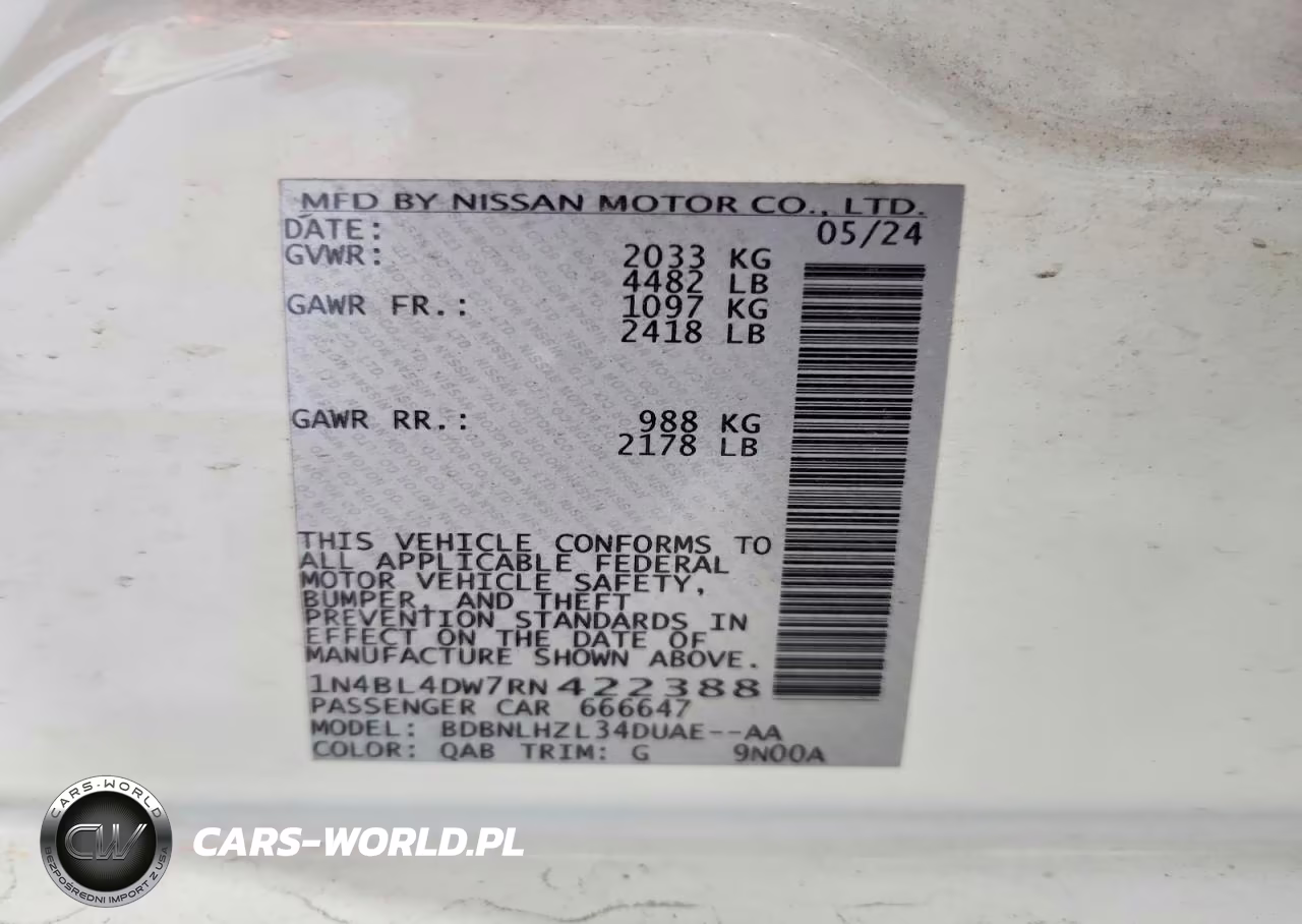 2024 Nissan Altima Sv VIN:1N4BL4DW7RN422388 - 12
