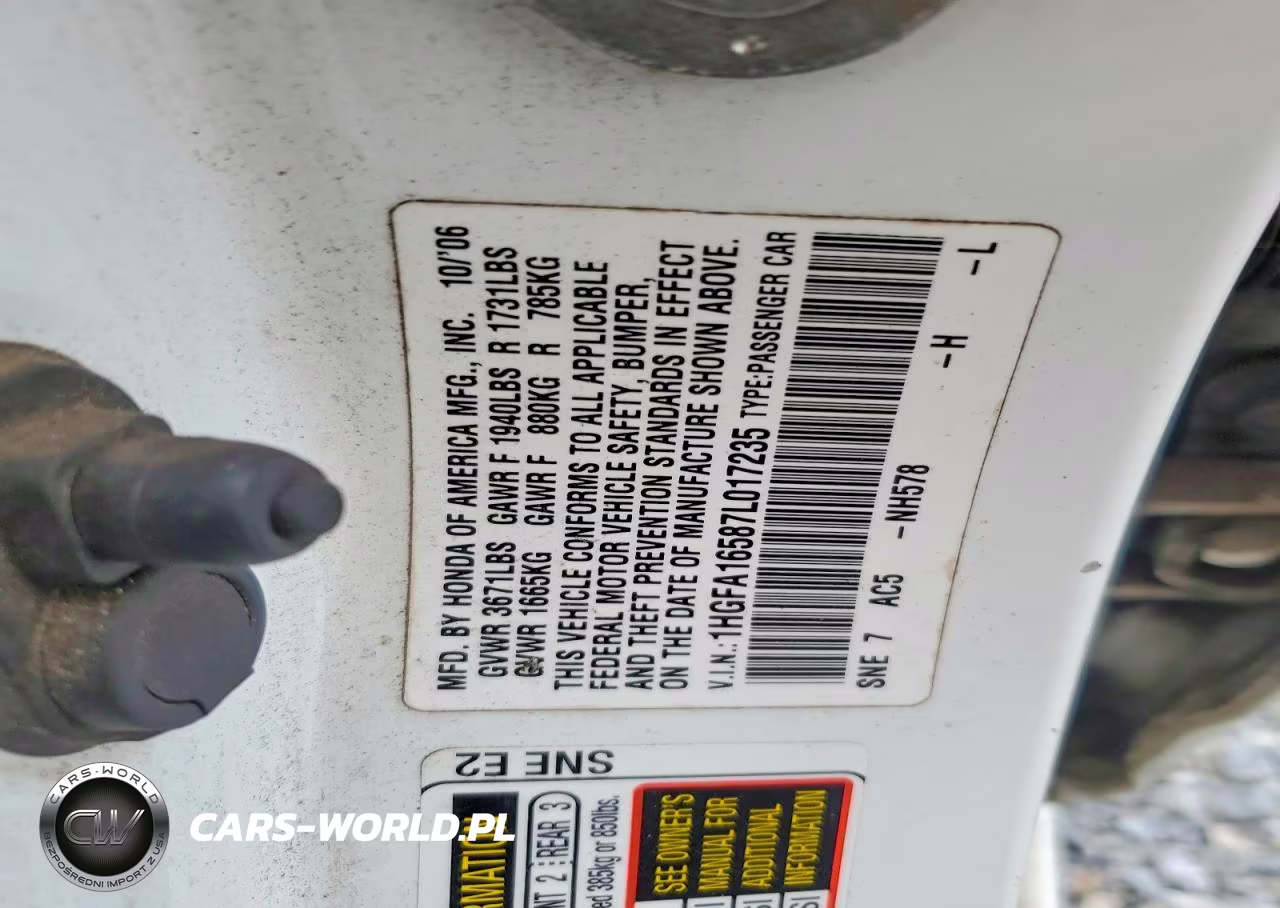 2007 Honda Civic Lx VIN:1HGFA16587L017235 - 13