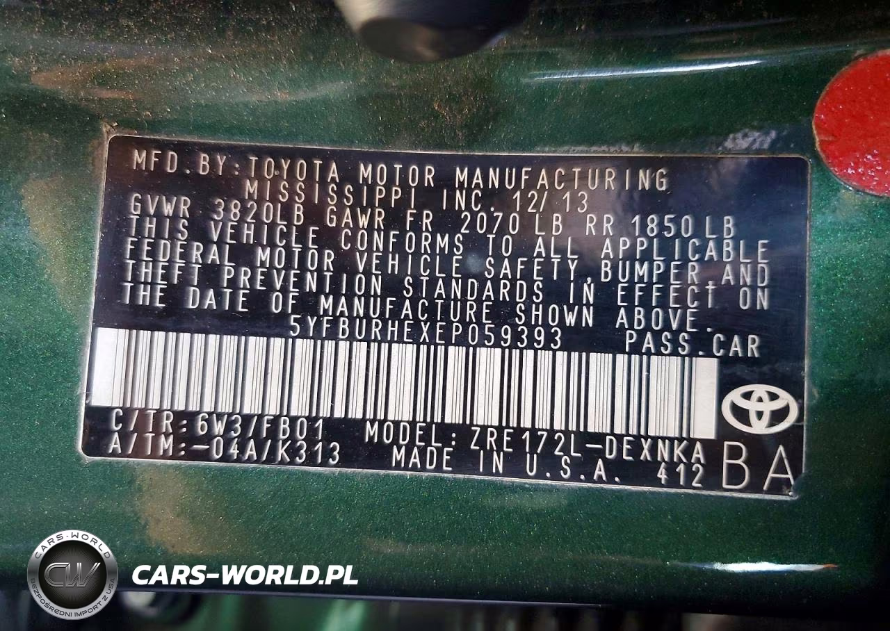 2014 Toyota Corolla Le VIN:5YFBURHEXEP059393 - 13