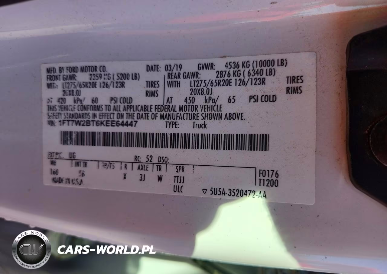 2019 Ford F250 Super Duty VIN:1FT7W2BT6KEE64447 - 12