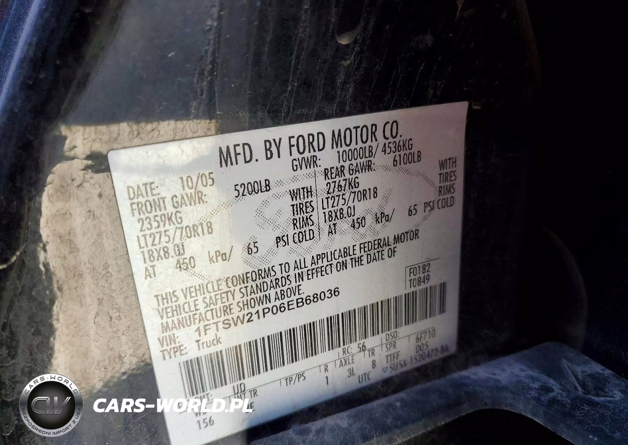 2006 Ford F250 Super Duty VIN:1FTSW21P06EB68036 - 12