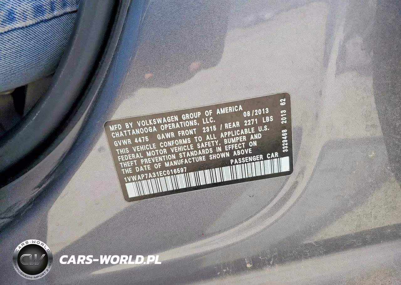 2014 Volkswagen Passat S VIN:1VWAP7A31EC016597 - 13