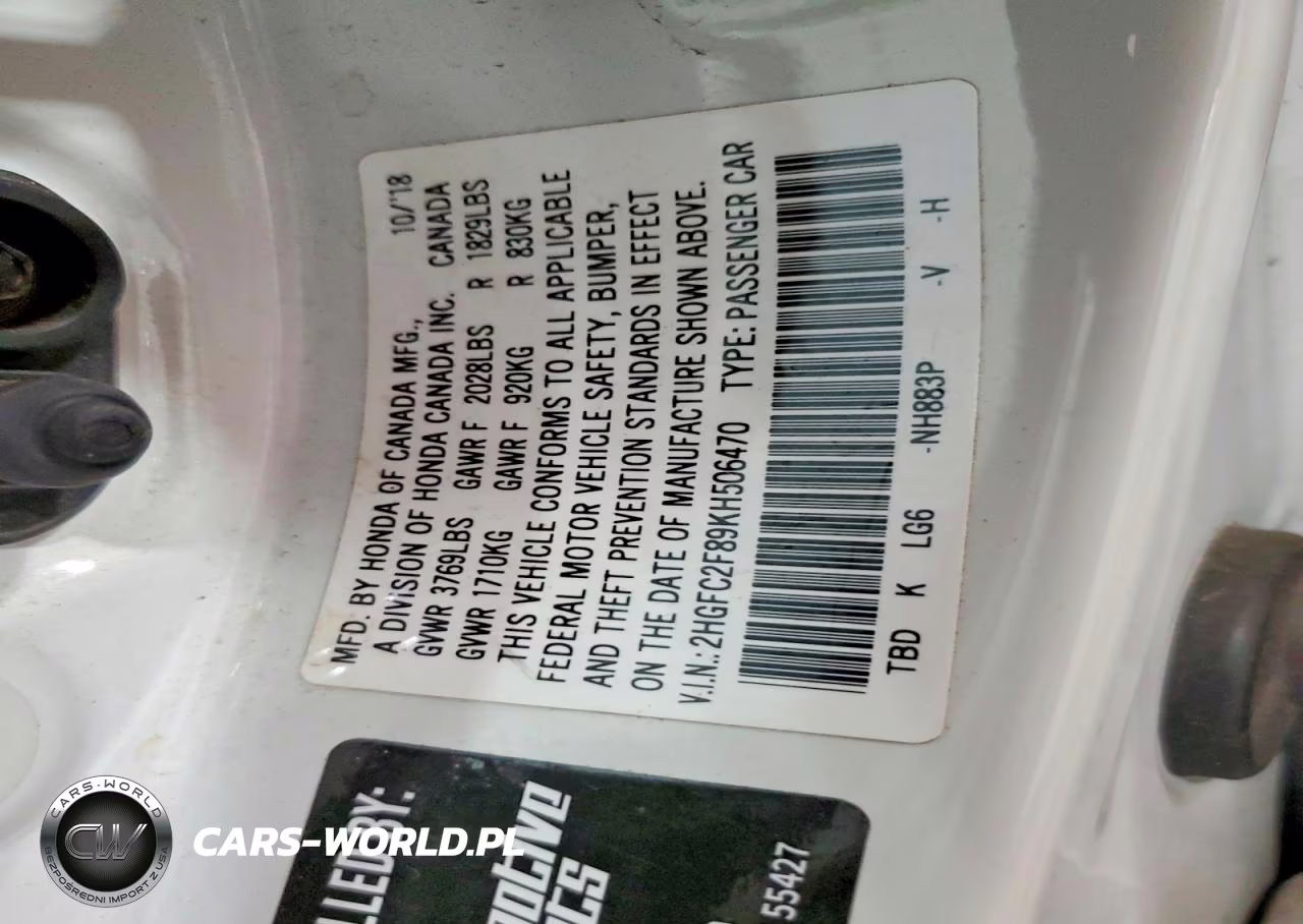 2019 Honda Civic Sport VIN:2HGFC2F89KH506470 - 12
