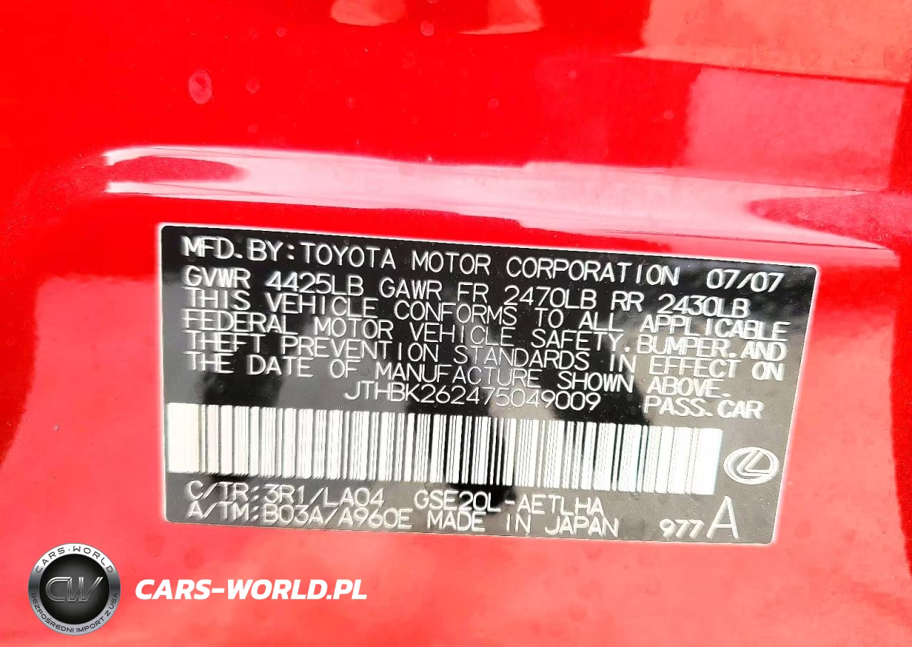 2007 Lexus Is 250 VIN:JTHBK262475049009 - 13