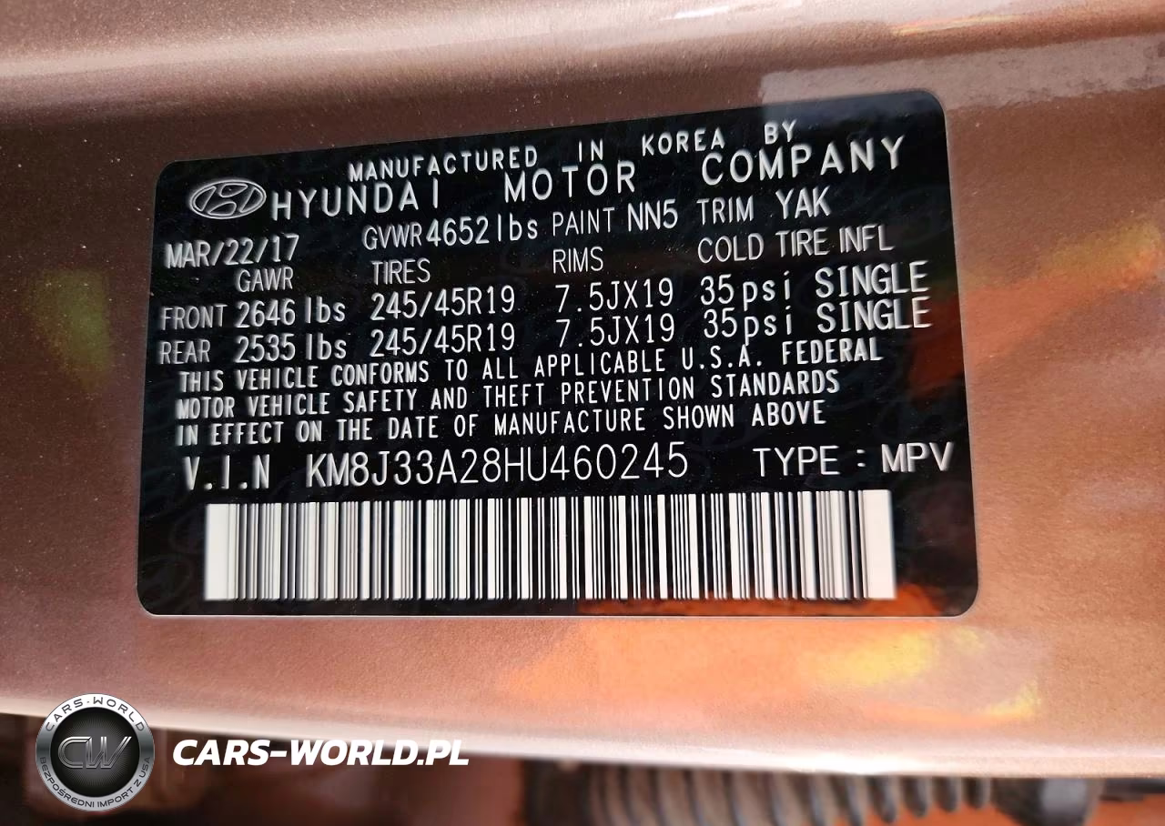 2017 Hyundai Tucson Sport VIN:KM8J33A28HU460245 - 14