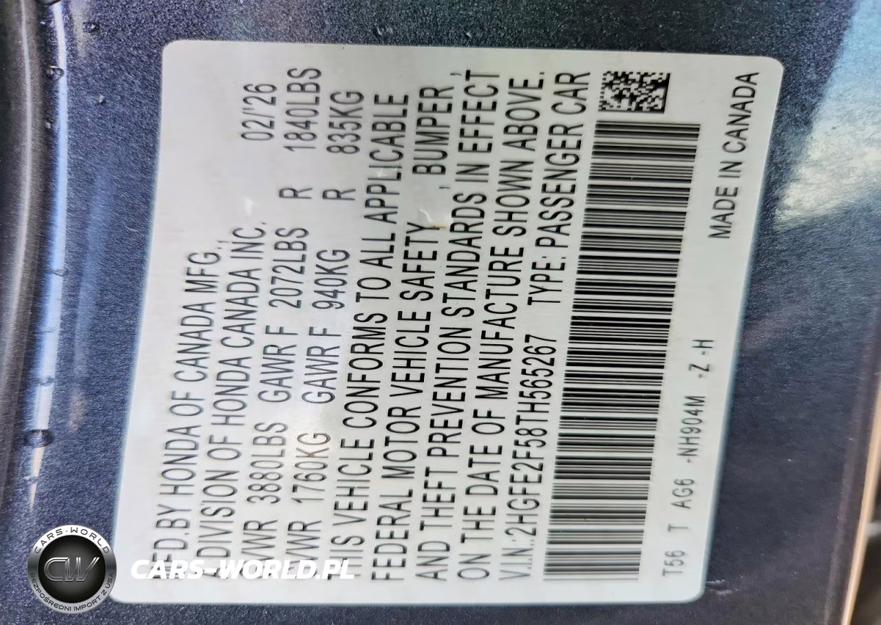 2026 Honda Civic Sport VIN:2HGFE2F58TH565267 - 12