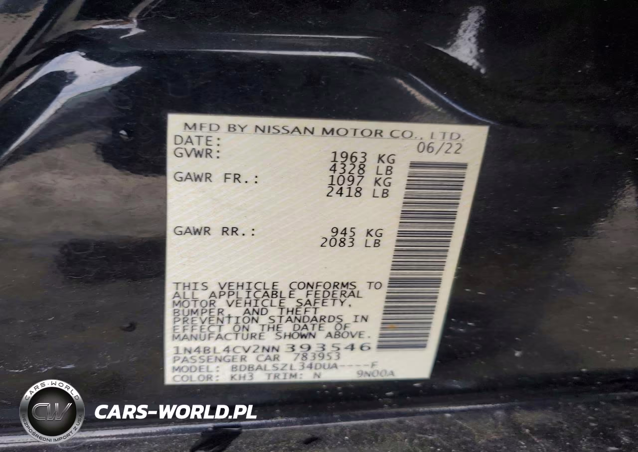 2022 Nissan Altima Sr VIN:1N4BL4CV2NN393546 - 13