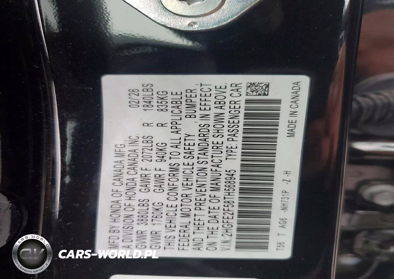 2026 Honda Civic Sport VIN:2HGFE2F58TH568945 - 13