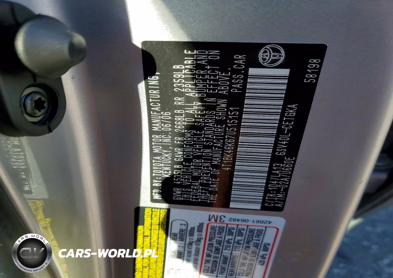 2007 Toyota Camry Xle V6 VIN:4T1BK46K67U515151 - 12