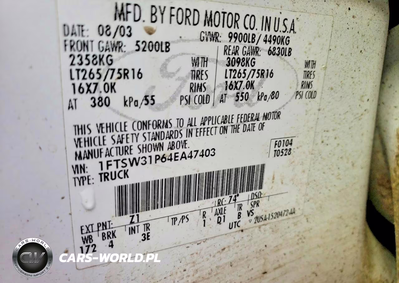 2004 Ford F350 Srw Super Duty VIN:1FTSW31P64EA47403 - 12