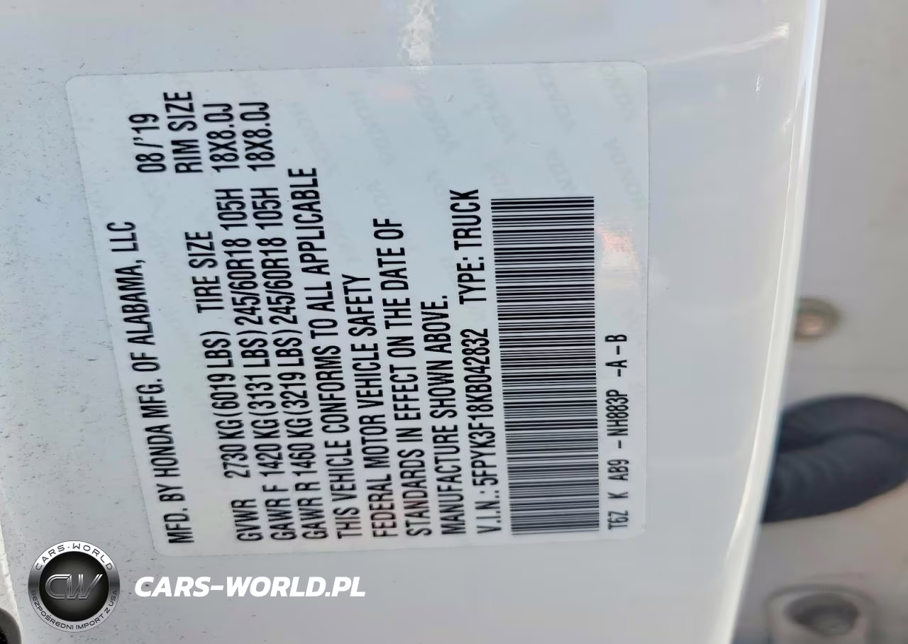 2019 Honda Ridgeline Sport VIN:5FPYK3F18KB042832 - 12