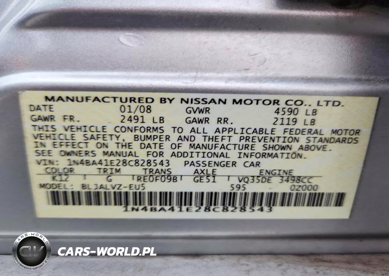 2008 Nissan Maxima 3.5 Se VIN:1N4BA41E28C828543 - 12