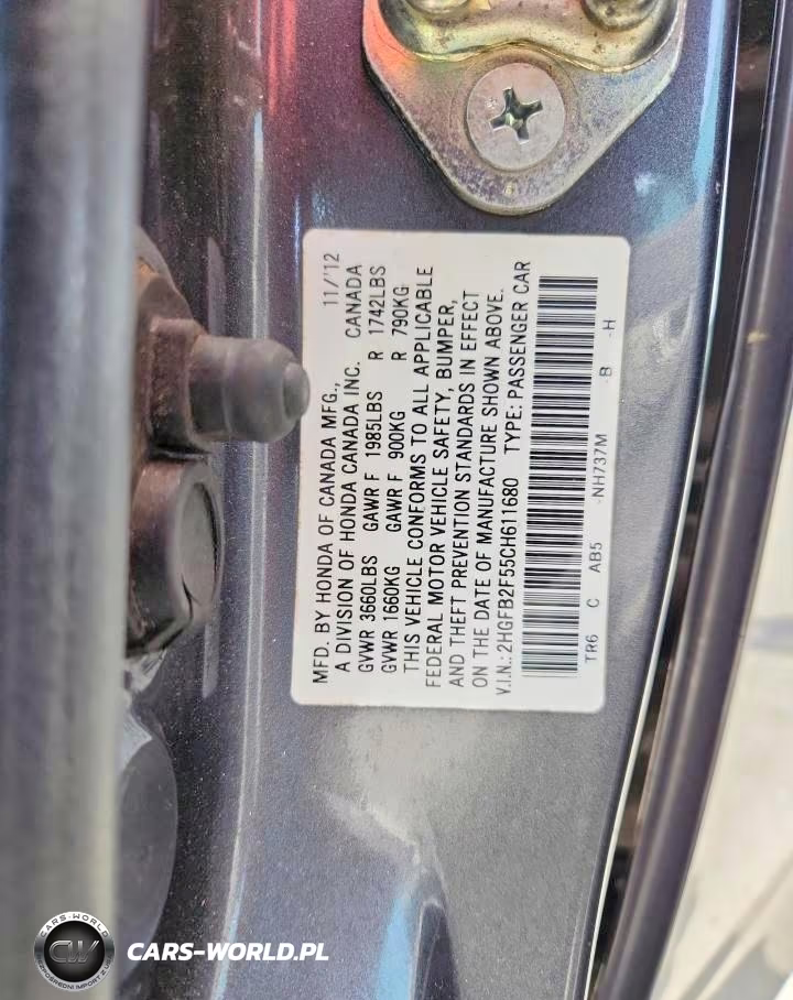 2012 Honda Civic Lx VIN:2HGFB2F55CH611680 - 9