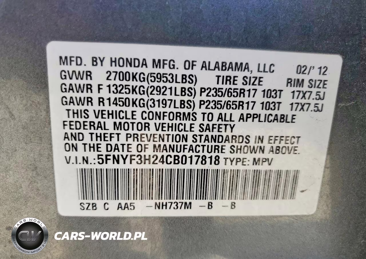2012 Honda Pilot Lx VIN:5FNYF3H24CB017818 - 13