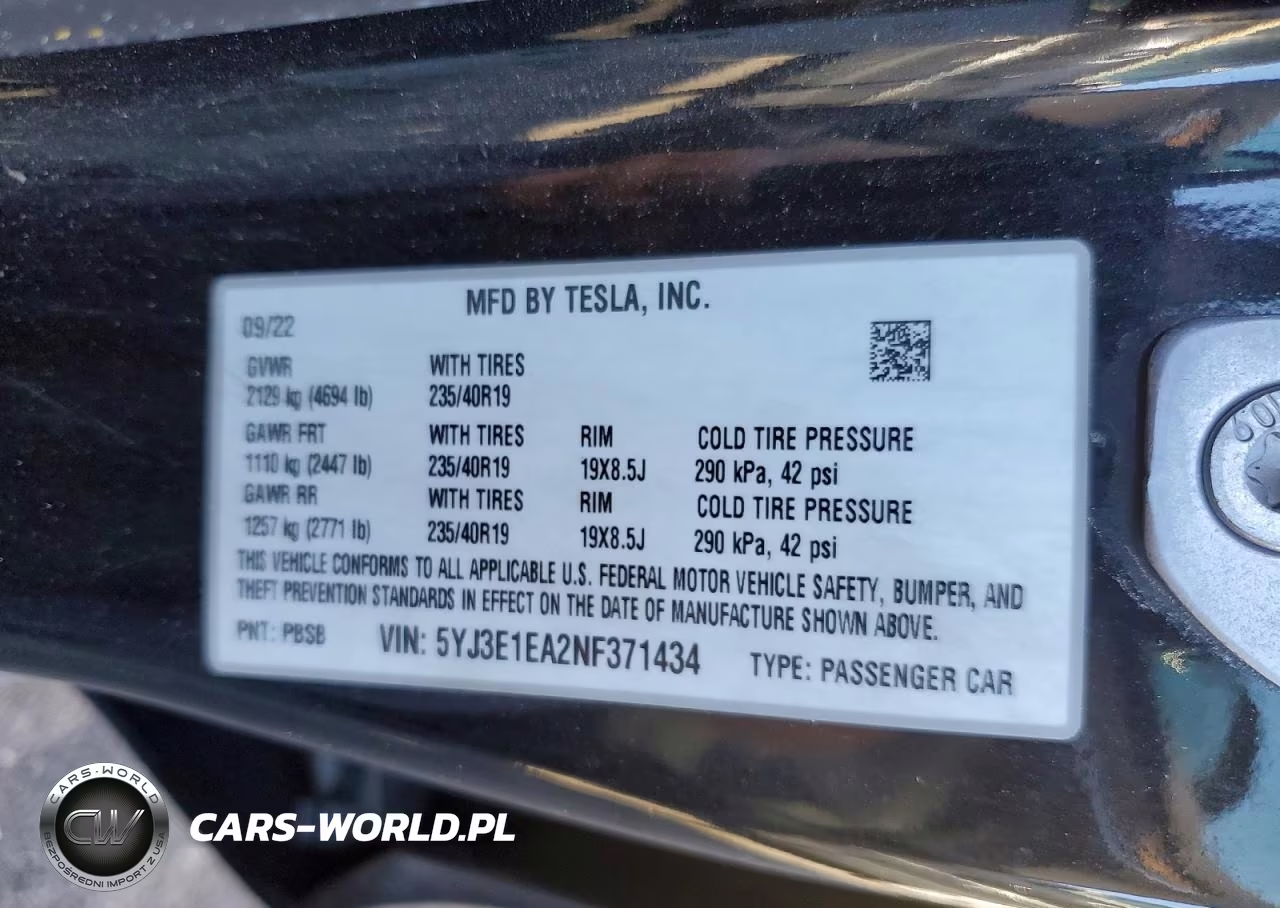 2022 Tesla Model 3 VIN:5YJ3E1EA2NF371434 - 12
