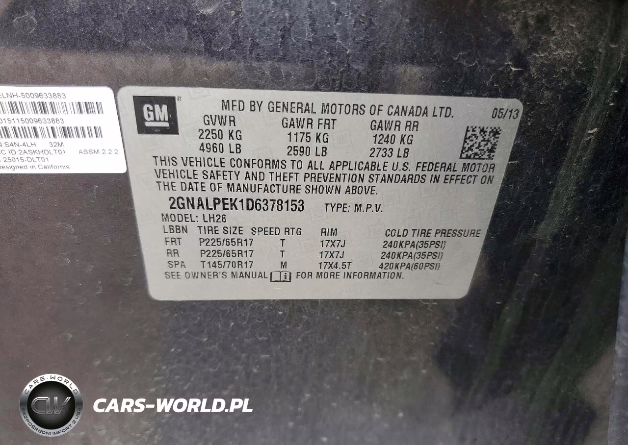 2013 Chevrolet Equinox Lt VIN:2GNALPEK1D6378153 - 13