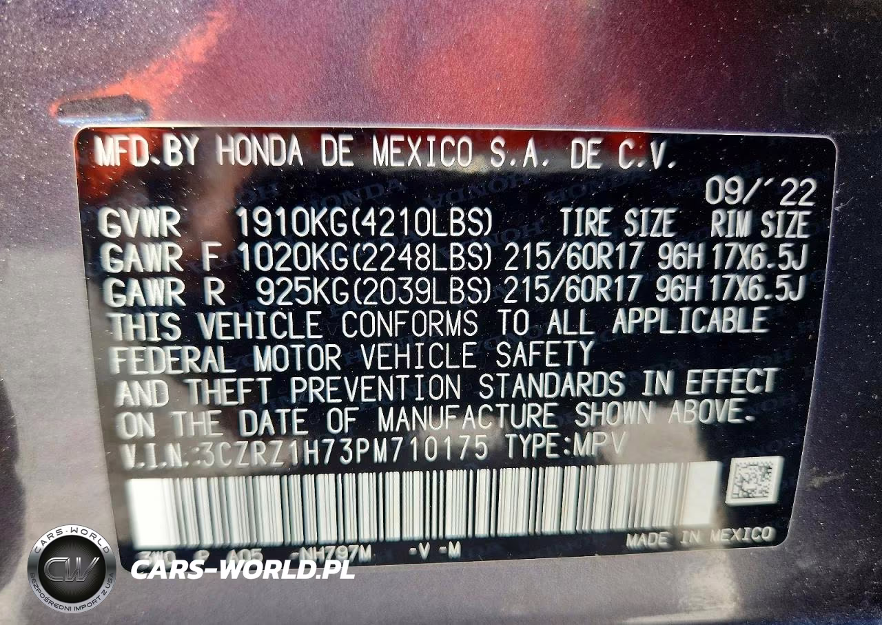 2023 Honda Hr-V Exl VIN:3CZRZ1H73PM710175 - 12