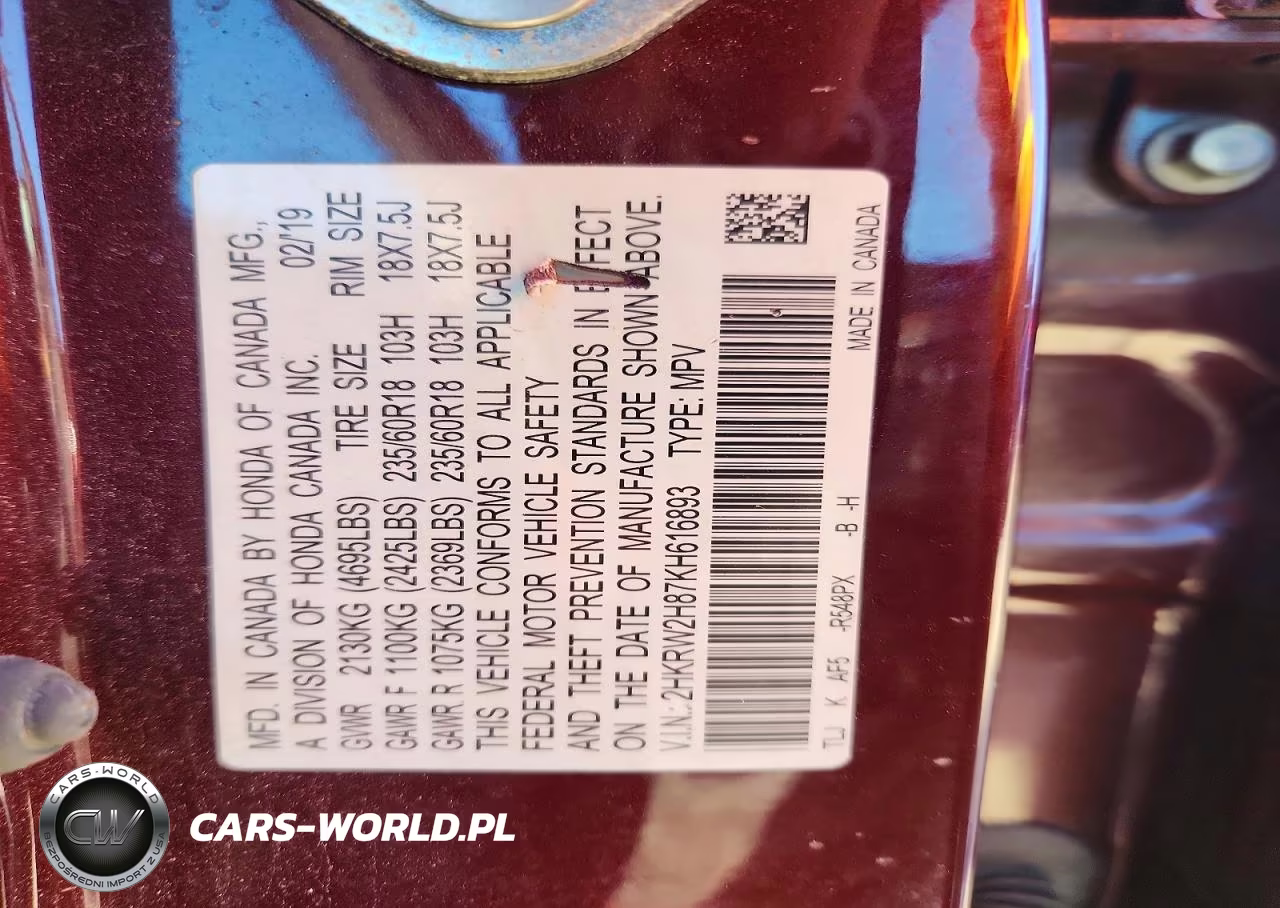 2019 Honda Cr-V Exl VIN:2HKRW2H87KH616893 - 12