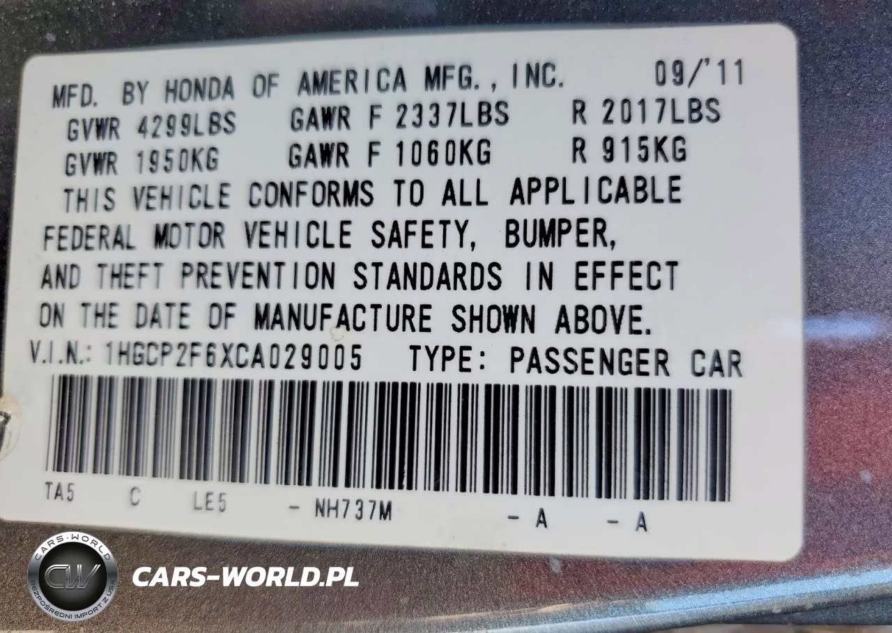 2012 Honda Accord Se VIN:1HGCP2F6XCA029005 - 13